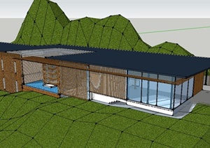 现代山地竹屋住宅建筑设计SU(草图大师)模型（含CAD、PPT）