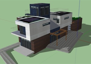 现代风格多层别墅住宅建筑设计SU(草图大师)模型
