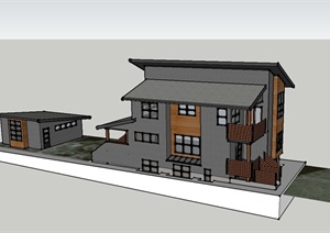 某两层带仓库住宅建筑设计SU(草图大师)模型