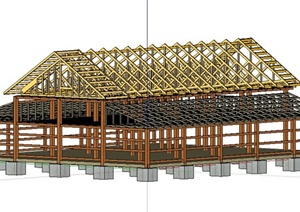 某二层建筑框架结构SU(草图大师)模型