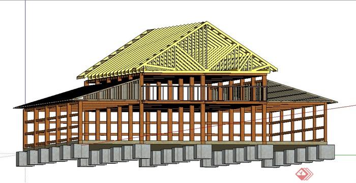 某二层建筑框架结构su模型(2)