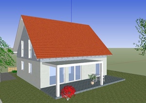 某现代两层阁楼式住宅建筑设计SU(草图大师)模型