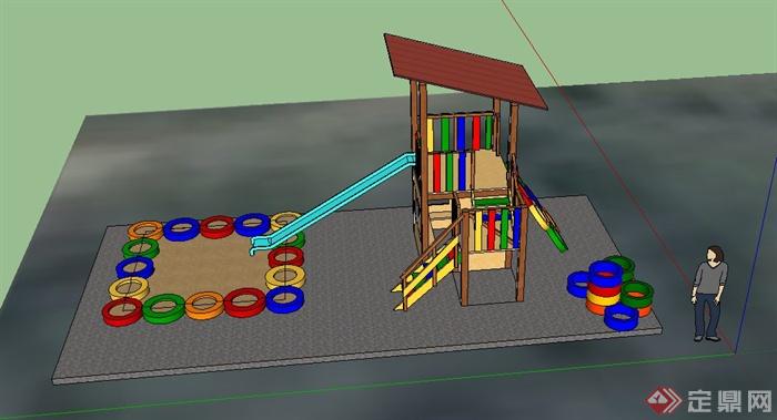 某儿童游乐设施彩色滑梯设计SU模型(1)