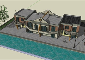 一栋别墅住宅建筑设计SU(草图大师)模型