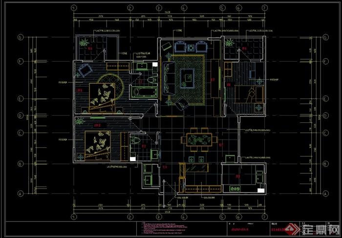 某混搭风格两室两厅住宅空间室内设计CAD施工图(1)