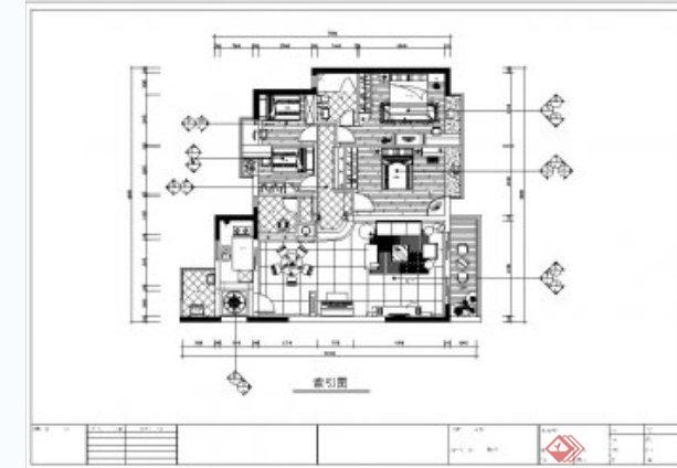 某简约欧式风格四室一厅住宅空间设计CAD施工图及JPG效果图(2)