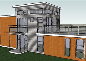 现代风格二层住宅楼建筑设计SU(草图大师)模型