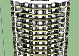 某椭圆柱造型住宅楼建筑设计SU(草图大师)模型