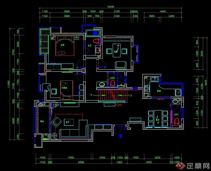 某现代复式住宅室内设计施工图（含效果图）(4)