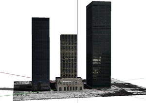 3栋现代高层邦建筑设计SU(草图大师)模型