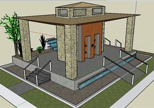 一栋现代风格公共厕所建筑设计SU(草图大师)模型