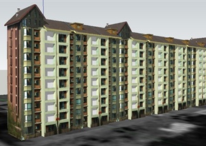 现代风格联排小高层住宅建筑设计SU(草图大师)模型