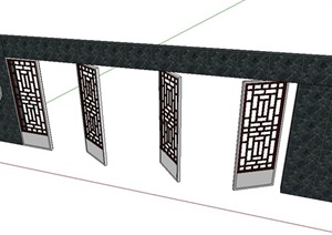 一堵中式景墙的设计SU(草图大师)模型