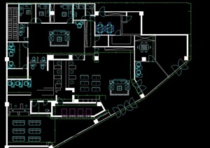 现代某梯形办公区楼层平面设计布置CAD图