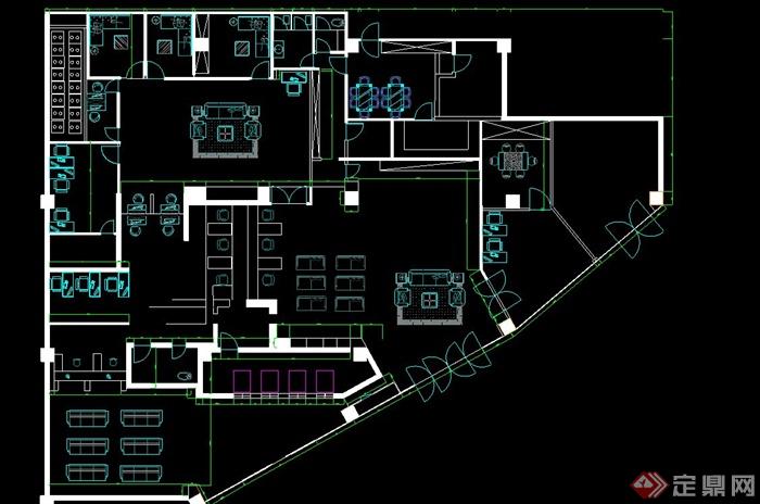 现代某梯形办公区楼层平面设计布置CAD图(1)