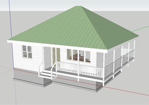 一栋单层住宅建筑设计SU(草图大师)模型（带室内）