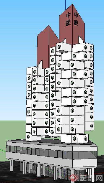 现代风格中银胶囊塔住宅建筑设计su模型(1)