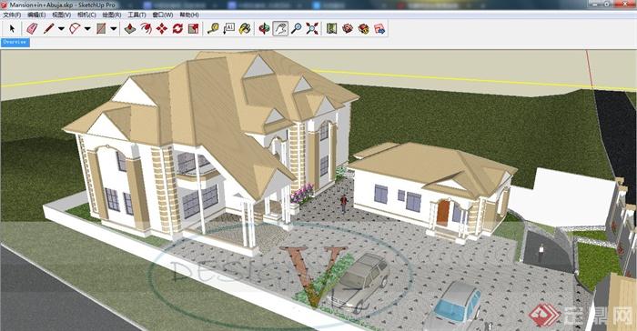 某地欧式风格别墅住宅建筑设计su精致模型(3)