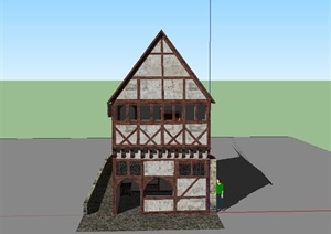 某两层阁楼式乡村居民住宅建筑设计SU(草图大师)模型