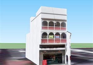 某东南亚风格三层商住房建筑设计SU(草图大师)模型