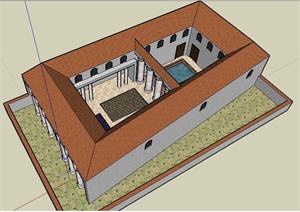 某现代罗马别墅住宅建筑设计SU(草图大师)模型