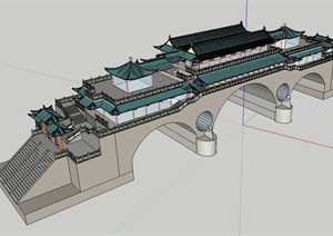 某古中式城墙楼建筑设计SU(草图大师)模型
