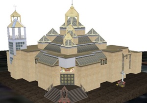 现代风格耶稣教堂建筑设计SU(草图大师)模型