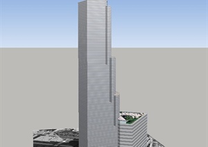 某现代台阶式高层银行建筑设计SU(草图大师)模型
