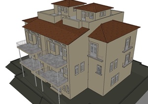 某栋三层别墅建筑设计SU(草图大师)模型