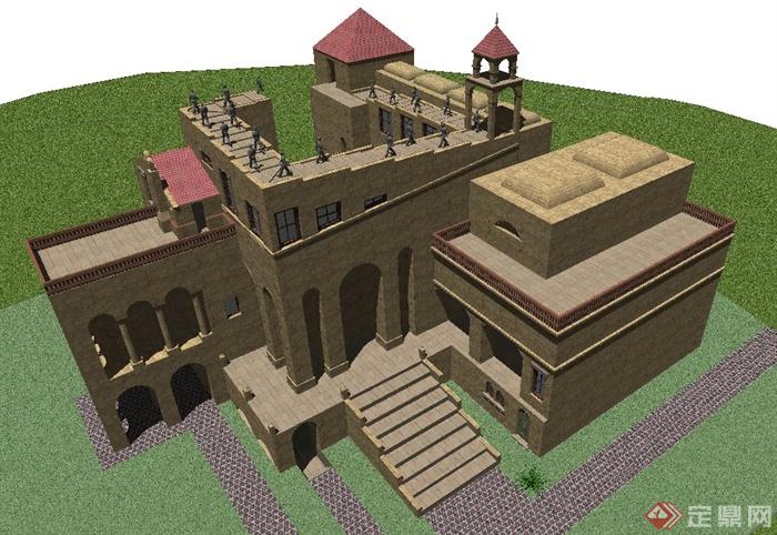 一栋城堡建筑设计SU模型(1)