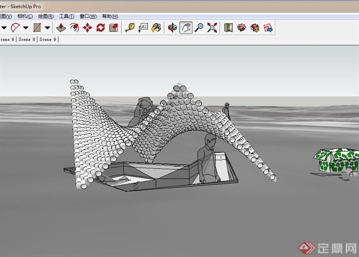 某现代用纸板制作简易小品设计SU模型(2)