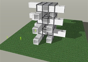 某现代集装箱式观景台建筑设计SU(草图大师)模型