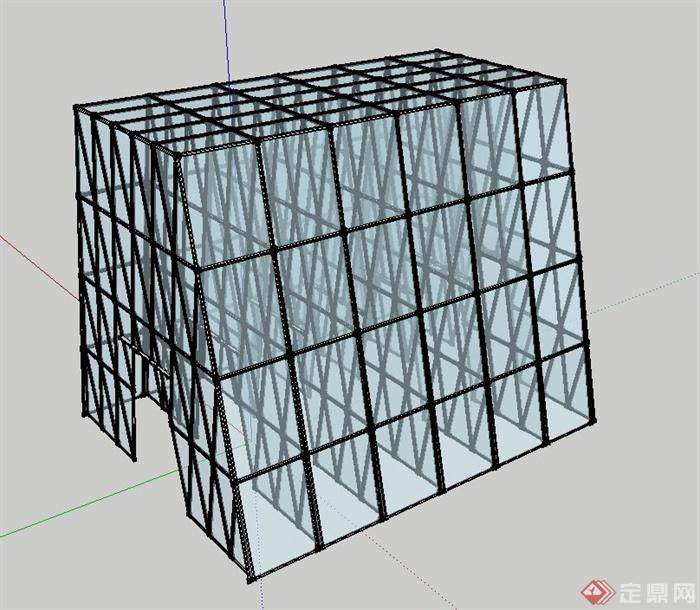 一栋玻璃房建筑设计SU模型(1)