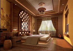 某东南亚风格住宅空间室内设计CAD施工图与JPG效果图