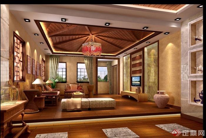 某东南亚风格住宅空间室内设计CAD施工图与JPG效果图(2)