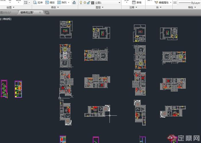 现代某多层别墅室内空间设计CAD施工图与JPG家具效果图(5)