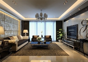 欧式风格奢华客厅室内设计3DMAX模型（含效果图）