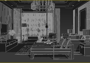 某中式风格住宅客厅室内装饰3dmax模型