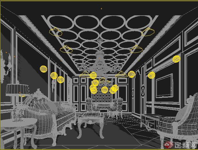 欧式风格客餐厅室内设计3DMAX模型（含效果图）(2)