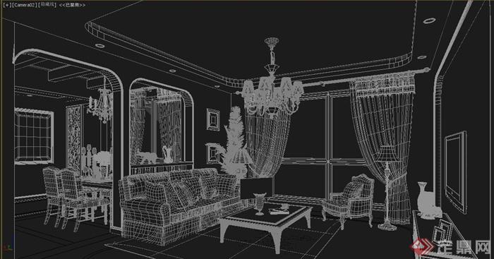 某现代简约装修风格客厅与餐厅设计3DMAX模型(1)