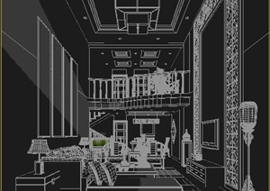 室内装饰中式别墅客餐厅设计3dmax模型