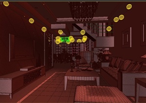 某两层住宅空间室内餐厅与客厅装修设计3DMAX模型