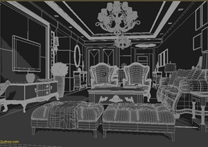室内装饰欧式风格客餐厅设计3dmax模型