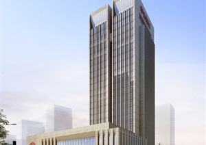 某超高层银行总部办公大楼建筑设计SU(草图大师)模型与JPG图片