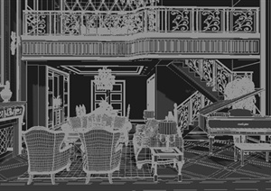 欧式风格别墅客餐厅室内设计3dmax模型
