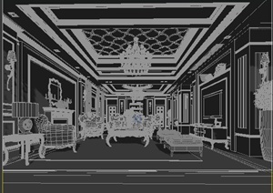 室内装饰欧式风格客厅餐厅设计3dmax模型