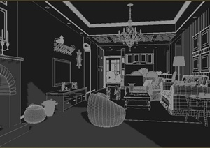 某欧式住宅空间餐厅与客厅家装设计方案3DMAX模型