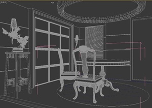 某现代中式风格客厅与餐厅家装设计3DMAX模型