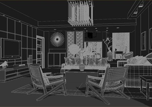 某现代风格住宅空间室内客餐厅装修设计3DMAX模型