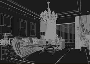 某现代中式风格住宅空间餐厅、客厅、玄关家装设计3DMAX模型